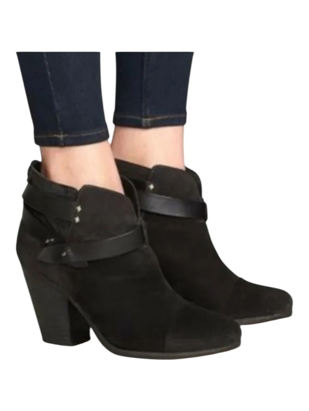 Rag & Bone Harrow Black Suede Leather Ankle Boots Chunky Stacked Heel sz38